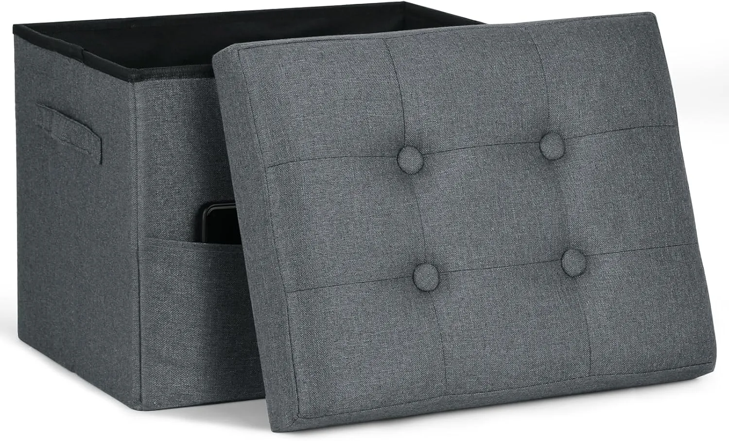 Storage Ottoman Cube, Folding Footstool Rest with Thicker Foam Padded Seat. Liner Ottoman with Storage Bench or Living Room, Bedroom, Home Office, Coffee Table. 17x13x13in, Gray Green