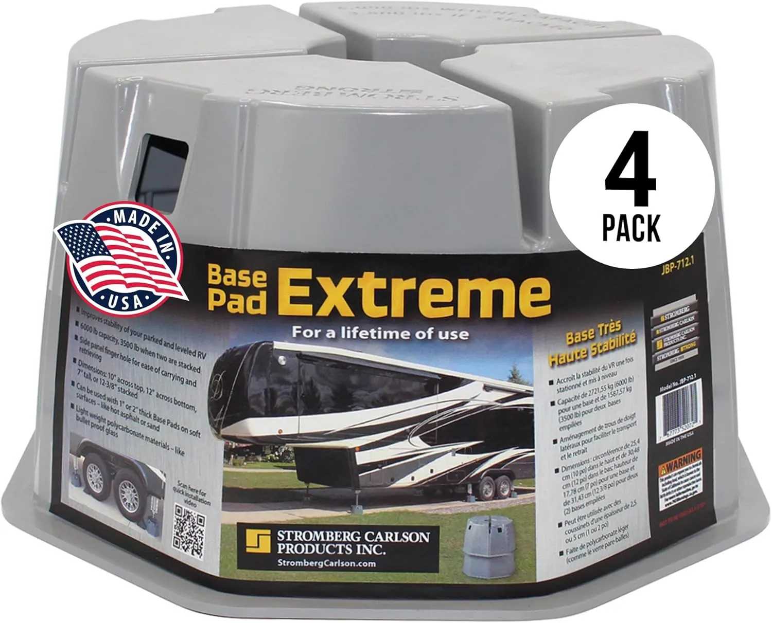Stromberg Carlson JBP-712.4 Base Pad Extreme, RV Jack, Trailer Leveling & Stabilization, RV Utility, Camper Jack and Trailer Lift Blocks - 7 Inches Height, 6000 lbs Capacity, 4 Pack Gray