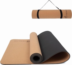 StrongTek Eco-Friendly Cork Yoga Mat, 7mm Thick, 72"x24", Cork TPE, 2 lbs, Non-Slip, Lightweight & Cushioned Mat for Hot Yoga, Pilates & Home Fitness, Durable Surface with Natural Grip and Carry Strap