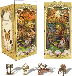 STRUCWOOD DIY Book Nook Kit Wooden 3D Puzzle Bookend - Dollhouse Bookshelf Halloween Christmas Decorations Gifts for Adults and TeensInsect Story -Insect Story(SQ-19)