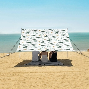 Stylish Fresh Leafy Teacup Beach Canopy Tent Anti-UV & Wind Resistant, Camping Sun Shelter Easy Setup Portable,Outdoor Shade Tents with Sandbags,Sand Shovels,Ground Pegs & Stability Poles