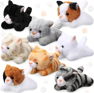Sumind 8 Pcs Plush Pets 5 Inch Stuffed Animals Bulk Cute Assorted Plush Cats Horse Animals for Graduation Halloween Pet Party Favors Supplies Decor(Lying Cat)