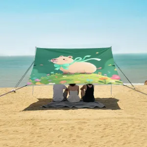 Summer Capybara Flowers Beach Camping Tent Sun Shelter for Whole Family, Beach Shade Canopy with UPF50  UV Protection,Easy Set Up and Carry,Outdoor Shade for Trips, Fishing, Backyard Fun Picnic