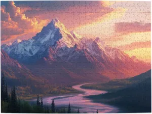 sunset over snow peaks adults jigsaw puzzles 500 pieces,golden light through pine forests,alpine photography art,suitable for family leisure and entertainment,every piece is unique
