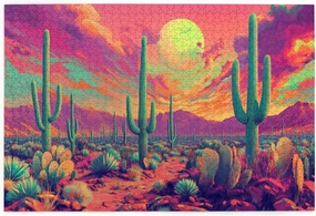 sunset over cactus desert puzzles for adults 1000 pieces,unique home decor wooden jigsaw puzzle,vibrant and unique design,suitable for family leisure and entertainment