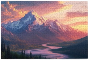 sunset over snow peaks adults jigsaw puzzles 1000 pieces,golden light through pine forests,alpine photography art,suitable for family leisure and entertainment,every piece is unique