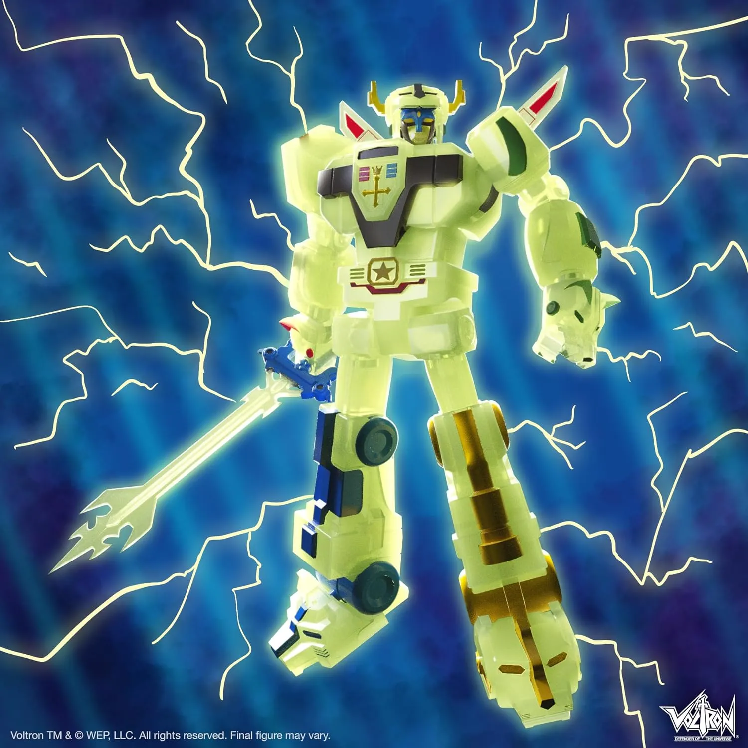 Super7 ULTIMATES! Voltron Defender of The Universe (Lightning Glow) - 7" Voltron Action Figure with Accessories Vintage Collectibles and Retro Toys