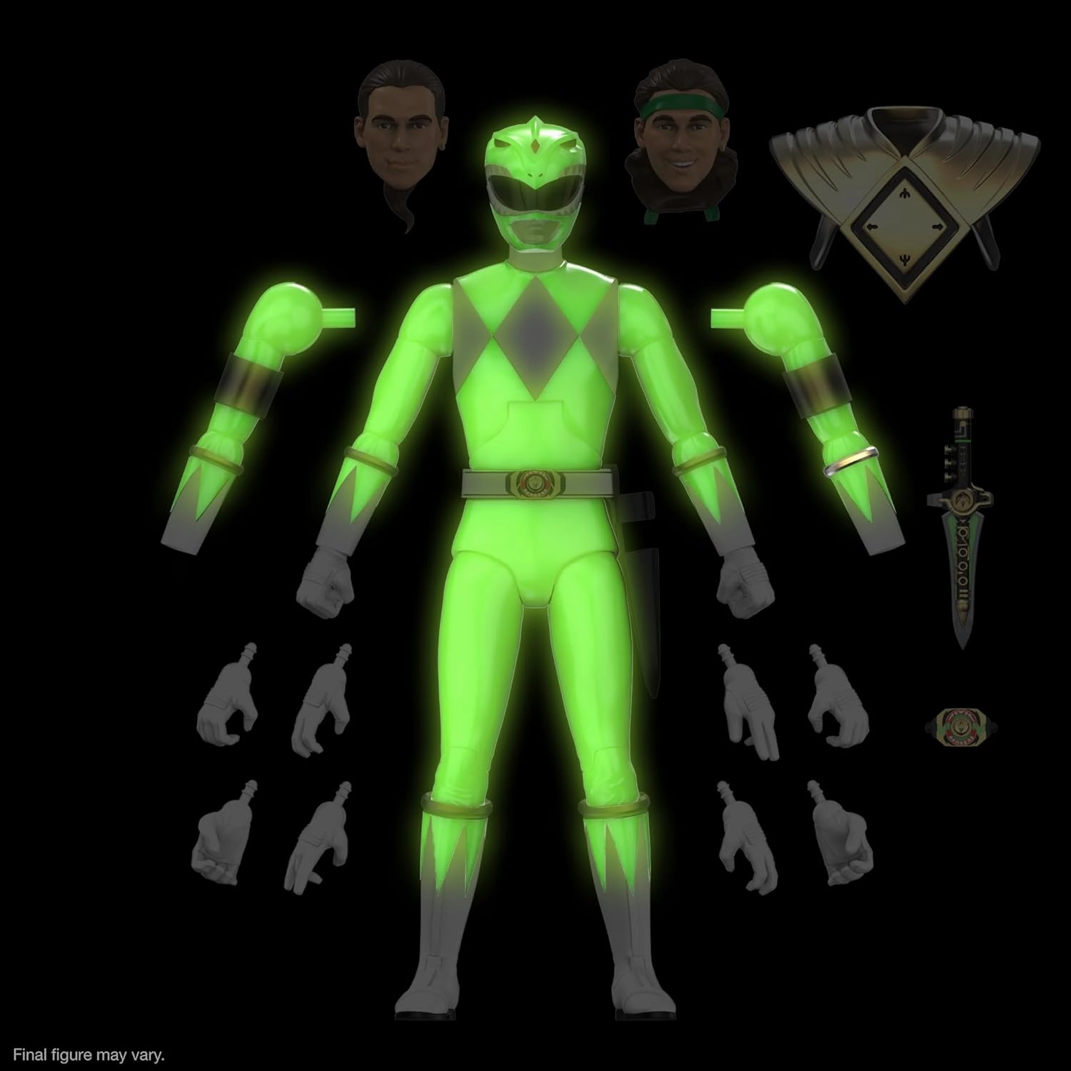 Super7 ULTIMATES! Mighty Morphin Power Rangers Green Ranger (Glow) - 7" Power Rangers Action Figure with Accessories Classic TV Show Collectibles and Retro Toys