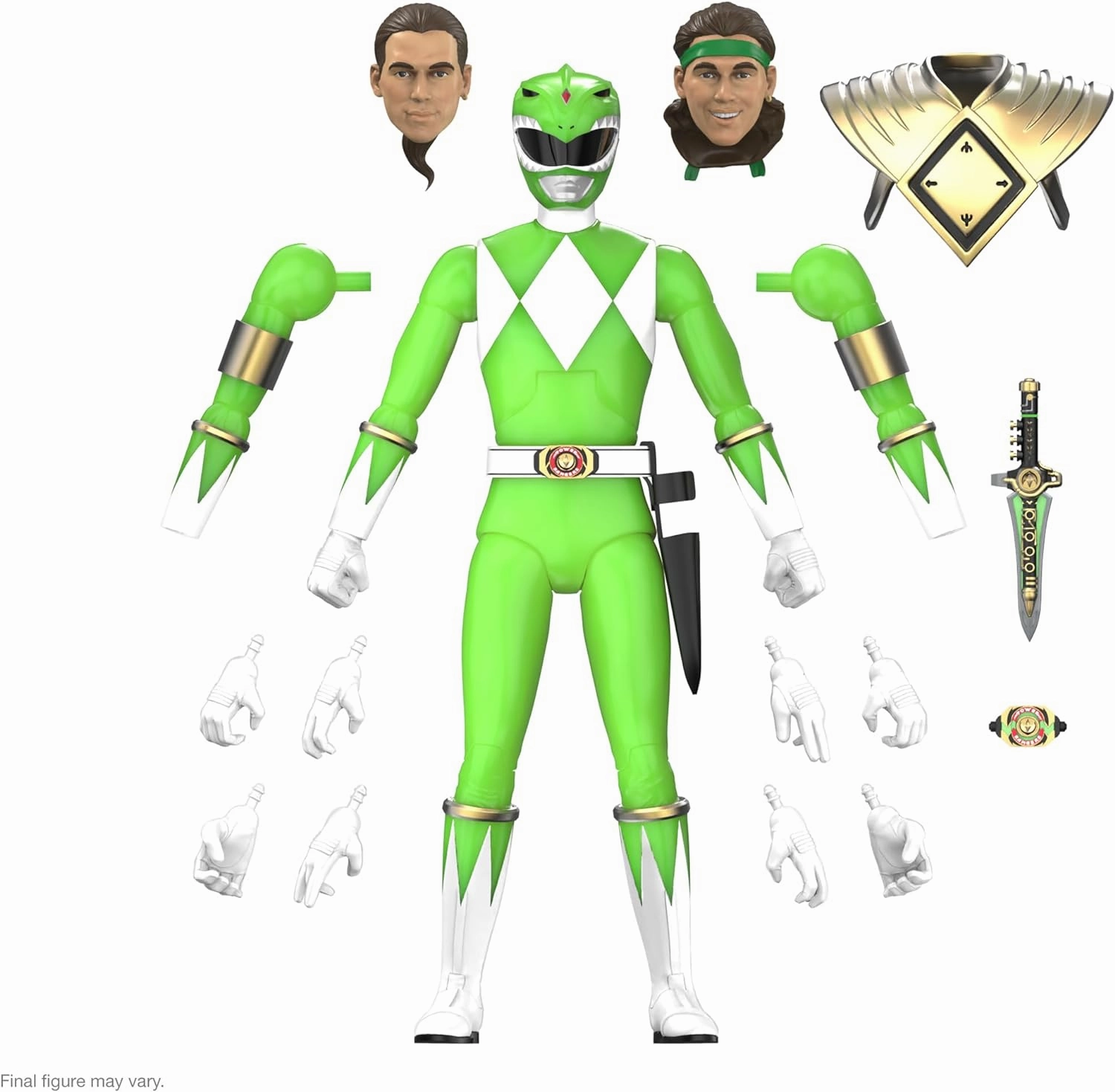 Super7 ULTIMATES! Mighty Morphin Power Rangers Green Ranger (Glow) - 7" Power Rangers Action Figure with Accessories Classic TV Show Collectibles and Retro Toys