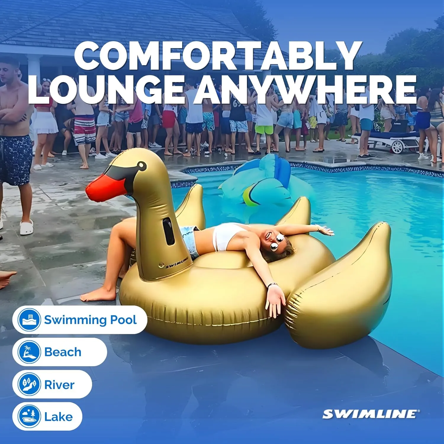 SWIMLINE ORIGINAL 90701 Inflatable Golden Goose Pool Float | Luxury Ride-On Raft with Stable Wings & Legs |Lounge Floatie Great for Poolside Lounging & Summer Fun