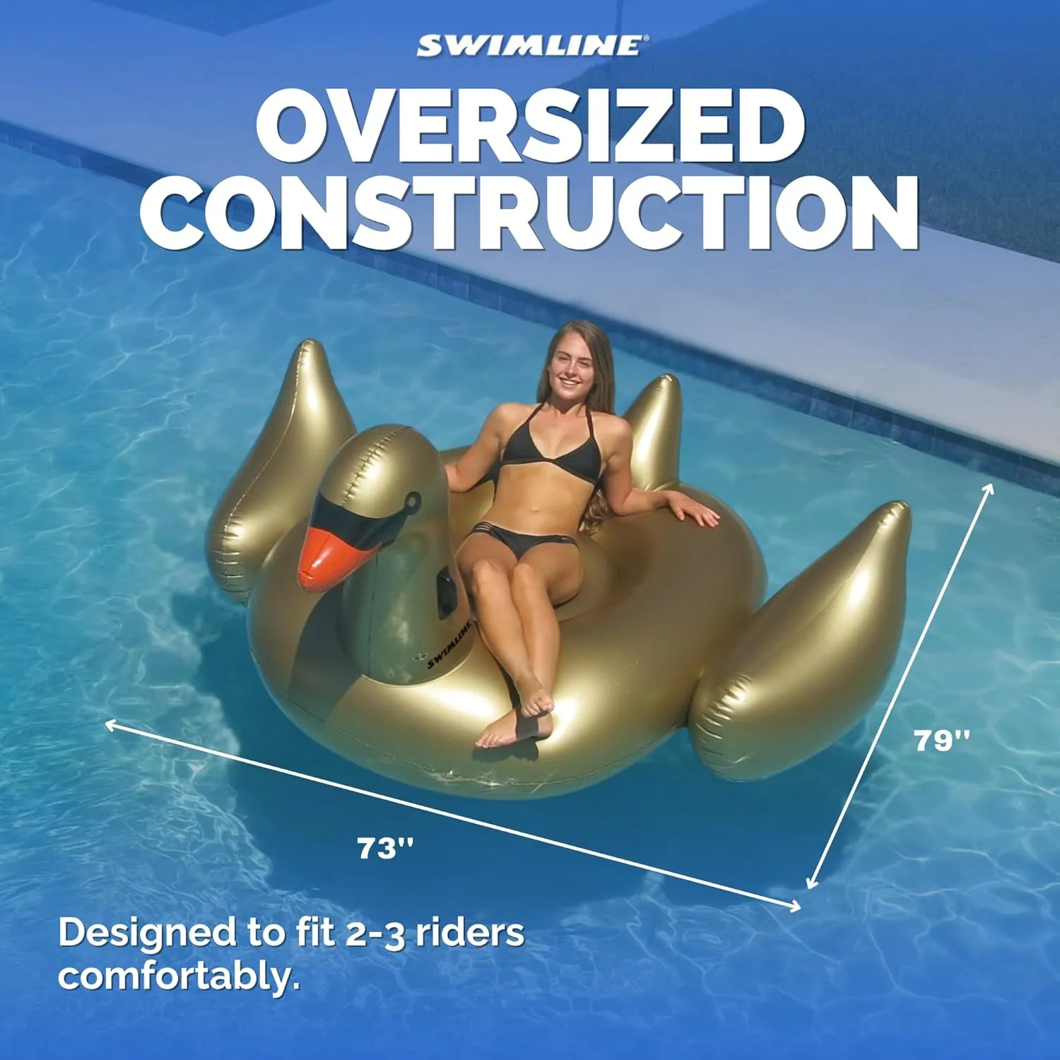 SWIMLINE ORIGINAL 90701 Inflatable Golden Goose Pool Float | Luxury Ride-On Raft with Stable Wings & Legs |Lounge Floatie Great for Poolside Lounging & Summer Fun