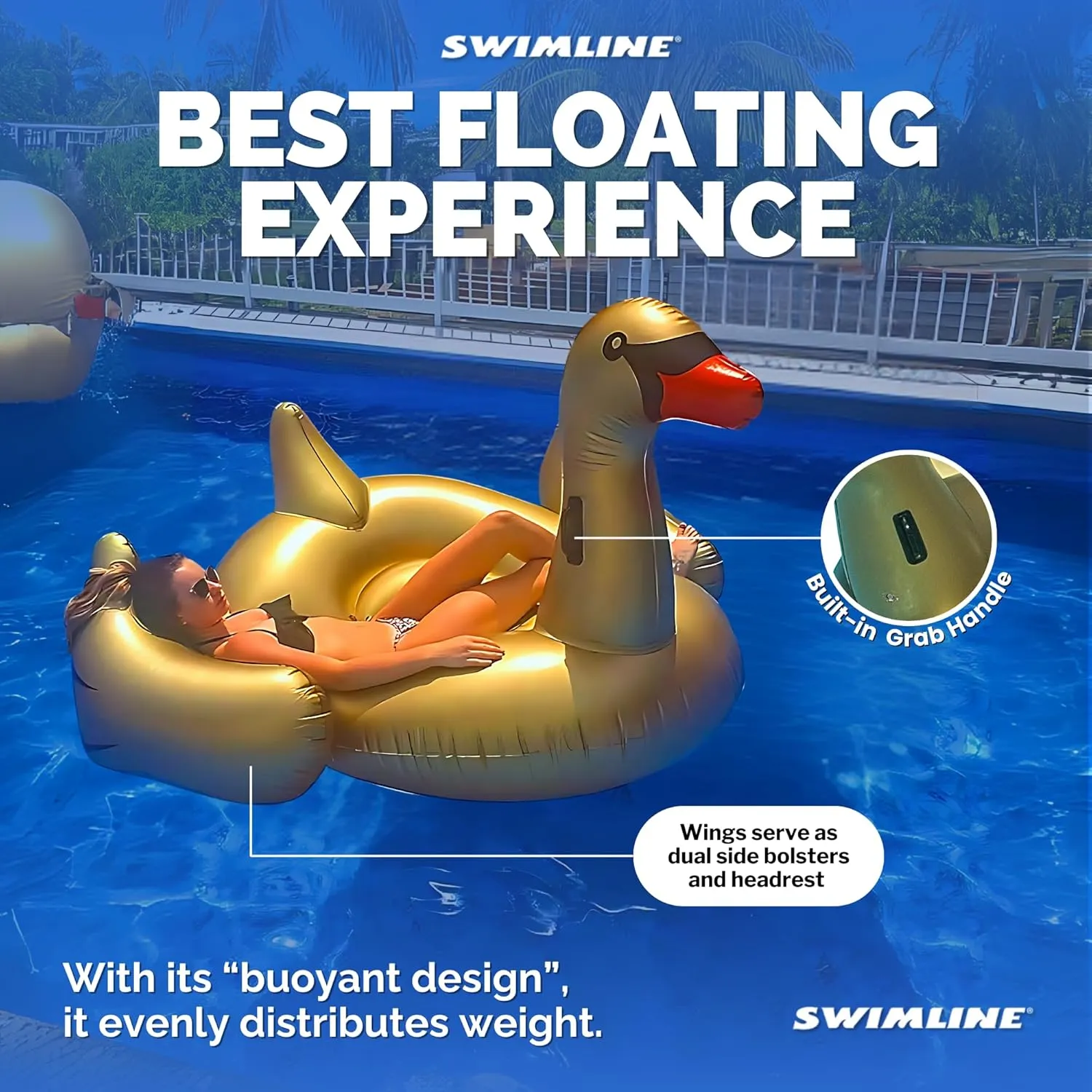 SWIMLINE ORIGINAL 90701 Inflatable Golden Goose Pool Float | Luxury Ride-On Raft with Stable Wings & Legs |Lounge Floatie Great for Poolside Lounging & Summer Fun
