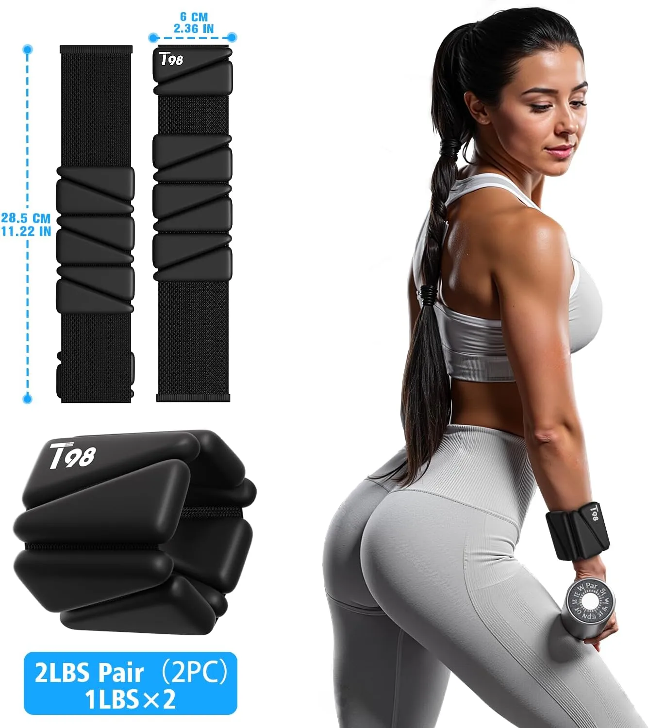 T98 Wrist & Ankle Weights for Women Men, Wearable Wrist Weights Set of 2(1Lbs Each), Adjustable Arm Leg Bracelet Weights for Strength Training, Aerobics, Barre, Suit for Home Outdoor Workout