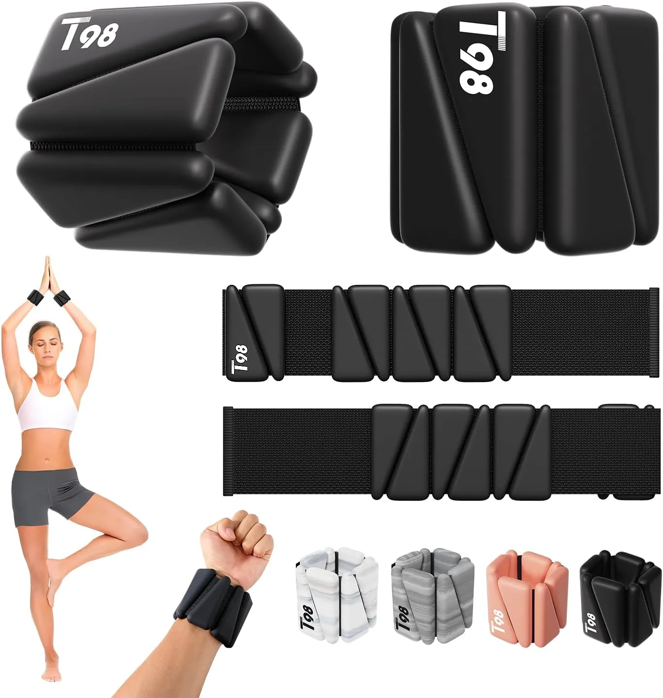 T98 Wrist & Ankle Weights for Women Men, Wearable Wrist Weights Set of 2(1Lbs Each), Adjustable Arm Leg Bracelet Weights for Strength Training, Aerobics, Barre, Suit for Home Outdoor Workout