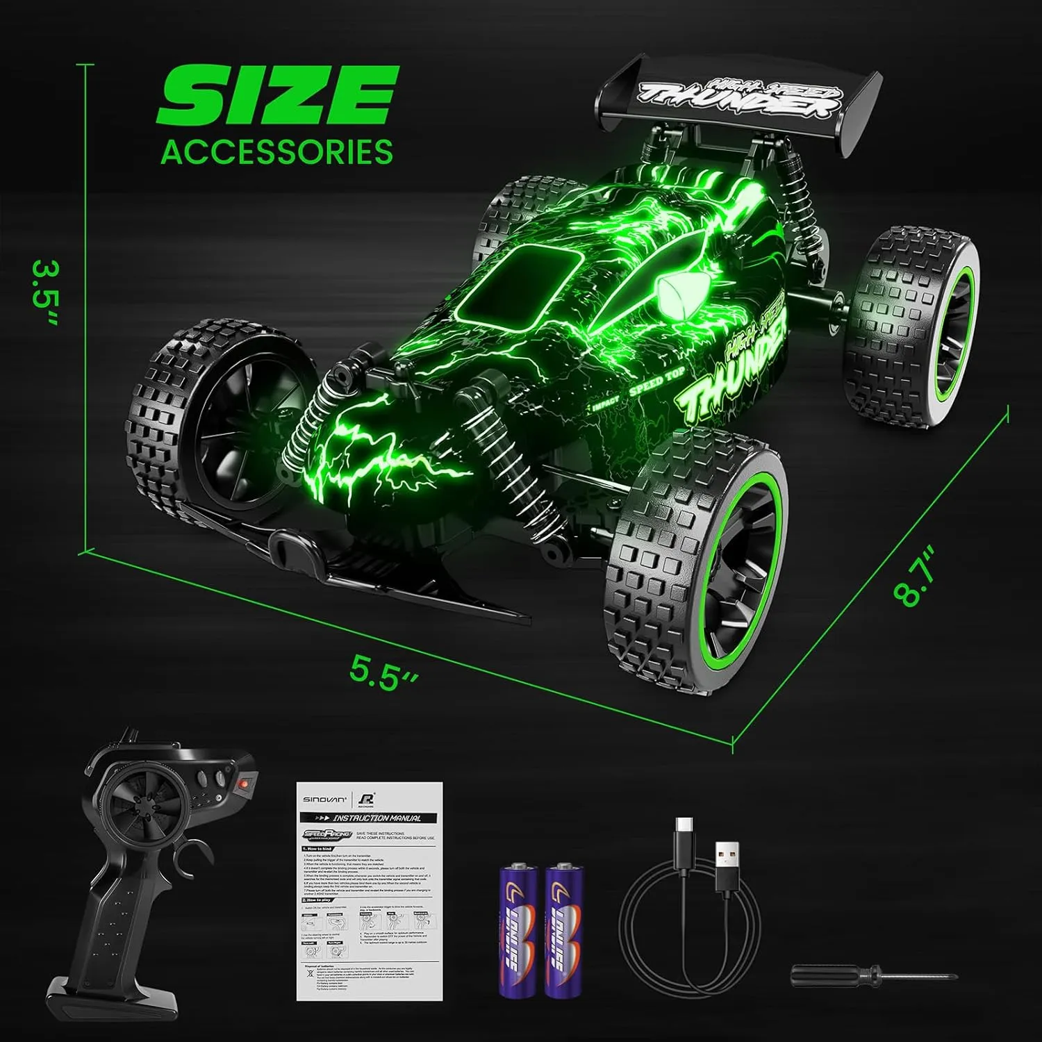 Tecnock RC Cars Remote Control Car for Boys and Girls, 1:18 Scale RC Car with LED Lights, 2.4GHz 2WD All-Terrain RC Truck, Rechargeable Battery for 50-Min Play, Gifts for Kids
