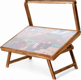 Tektalk Puzzle Table with LED Light, Jigsaw Puzzle Table with Folding Legs and Cover, Wooden Puzzle Board with 5 Adjustable Angles, for Puzzle Storage, for Up to 1000 Pieces