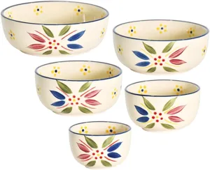 Temp-Tations Set of 5 Ceramic Dipping Bowls, Confetti Old World - Small Sauce Cups for Soy Sauce, Dessert, Salsa, Mini Serving Bowls and Charcuterie Boards Accessories, Nesting Oven Safe Baking Dishes