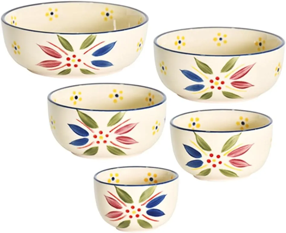 Temp-Tations Set of 5 Ceramic Dipping Bowls, Confetti Old World - Small Sauce Cups for Soy Sauce, Dessert, Salsa, Mini Serving Bowls and Charcuterie Boards Accessories, Nesting Oven Safe Baking Dishes