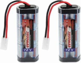 Tenergy 7.2V Battery Pack for RC Car, High Capacity 6-Cell 3800mAh NiMH Flat Battery Pack, Replacement Hobby Battery with Standard Tamiya Connector, 2-Pack