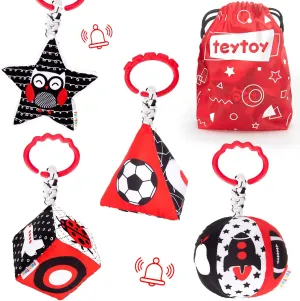 teytoy High Contrast Baby Stroller Toy, Black and White Infant Pattern Toys with Rattle, Easy Clip Hanging Toys, Stroller Crib Carseat Toy, Newborn Baby Toys for 0 3 6 9 12 Month
