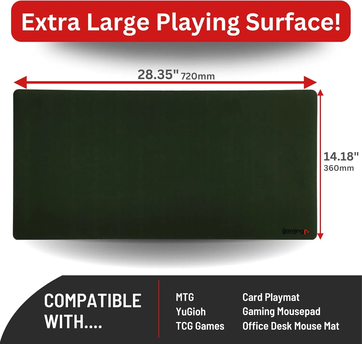 The Gaming Mat Company Single Player MTG Playmat & Mouse Pad – 28" x 14" Green Gaming Mouse Pad Compatible with Magic: The Gathering playmats, MTG Cards, TCG Gaming mat