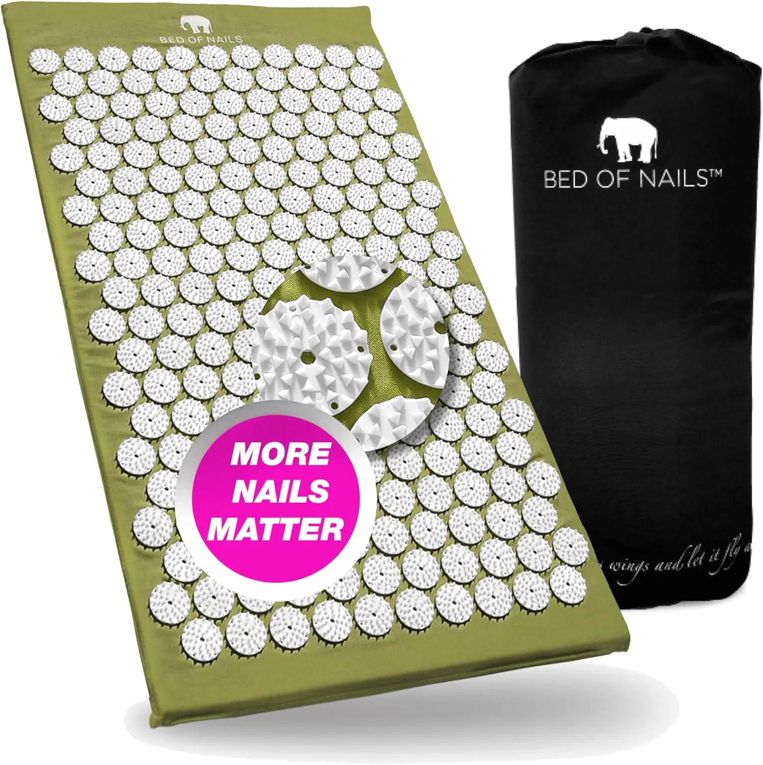 The Original Premium Acupressure Mat, 8,820 Acupuncture Pressure Points for Back Pain Relief, Increased Energy, Relaxation, FSA/HSA Eligible, with Drawstring Bag, 29 x 16 x 1, Green