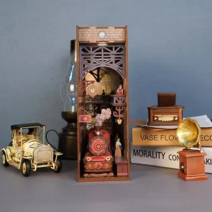 The Steam Age: Eco-Friendly Wood Train Diorama 3D Puzzle Book Nook Kit