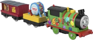 Thomas & Friends Motorized Toy Train Party Percy Battery-Powered Engine with Drum Cargo & Mail Car for Preschool Pretend Play Kids Ages 3  Years