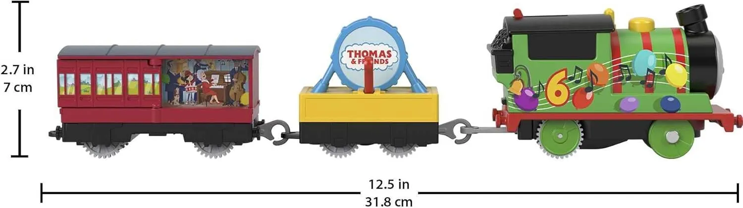 Thomas & Friends Motorized Toy Train Party Percy Battery-Powered Engine with Drum Cargo & Mail Car for Preschool Pretend Play Kids Ages 3  Years
