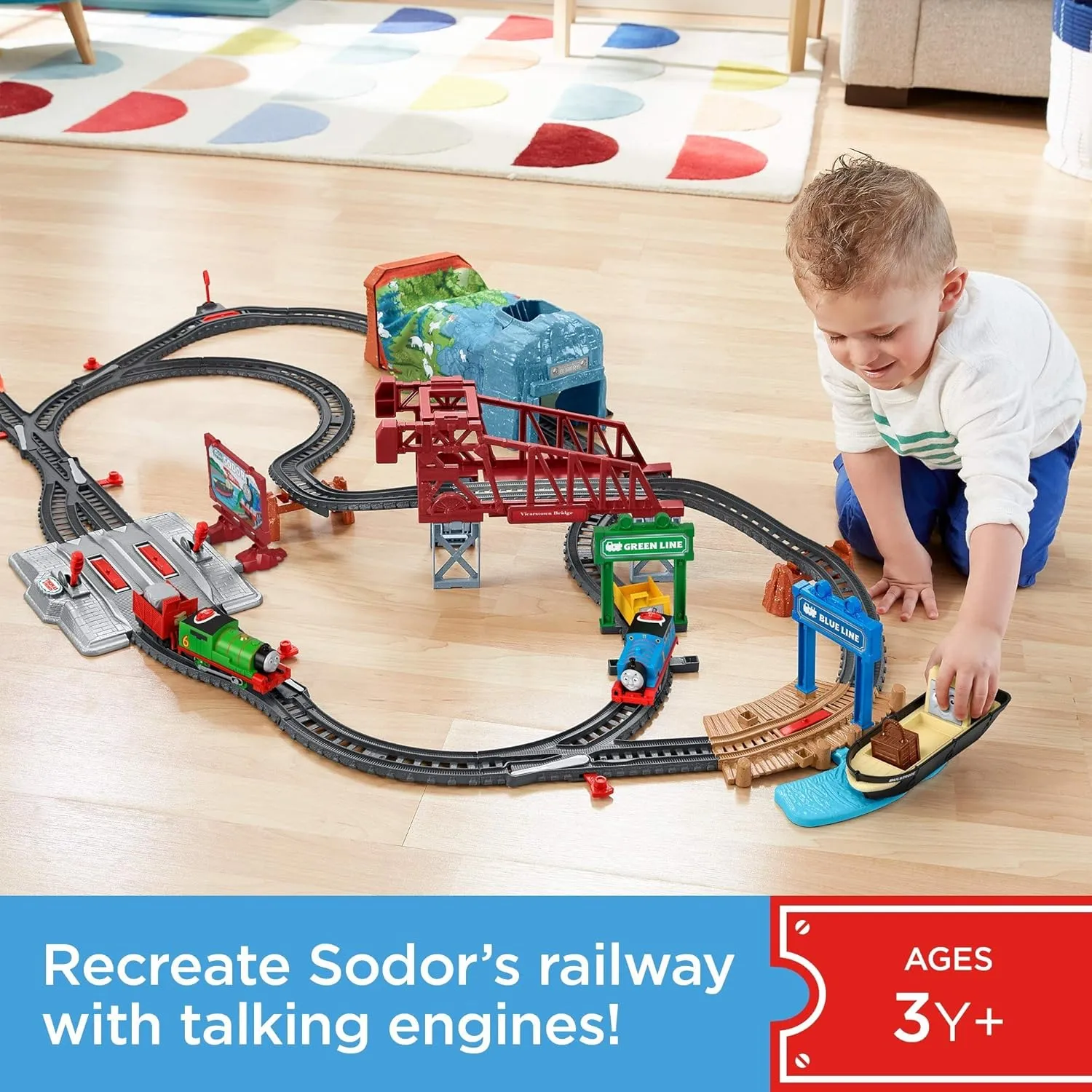 Thomas & Friends Toy Train Set Talking Thomas & Percy Motorized Engines with Track, Sounds & Phrases for Preschool Pretend Play Kids Ages 3  Years