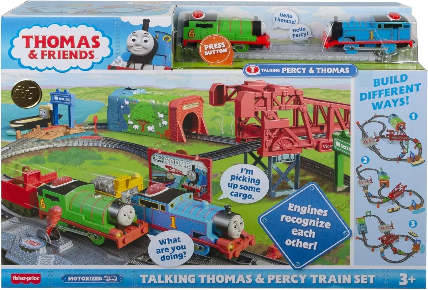 Thomas & Friends Toy Train Set Talking Thomas & Percy Motorized Engines with Track, Sounds & Phrases for Preschool Pretend Play Kids Ages 3  Years