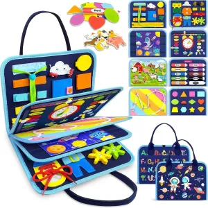 Tibatoes Montessori Busy Board, Tibatoes Montessori Play Board Busy Book for Long Car Rides and Summer Trips Boys Girls (C)