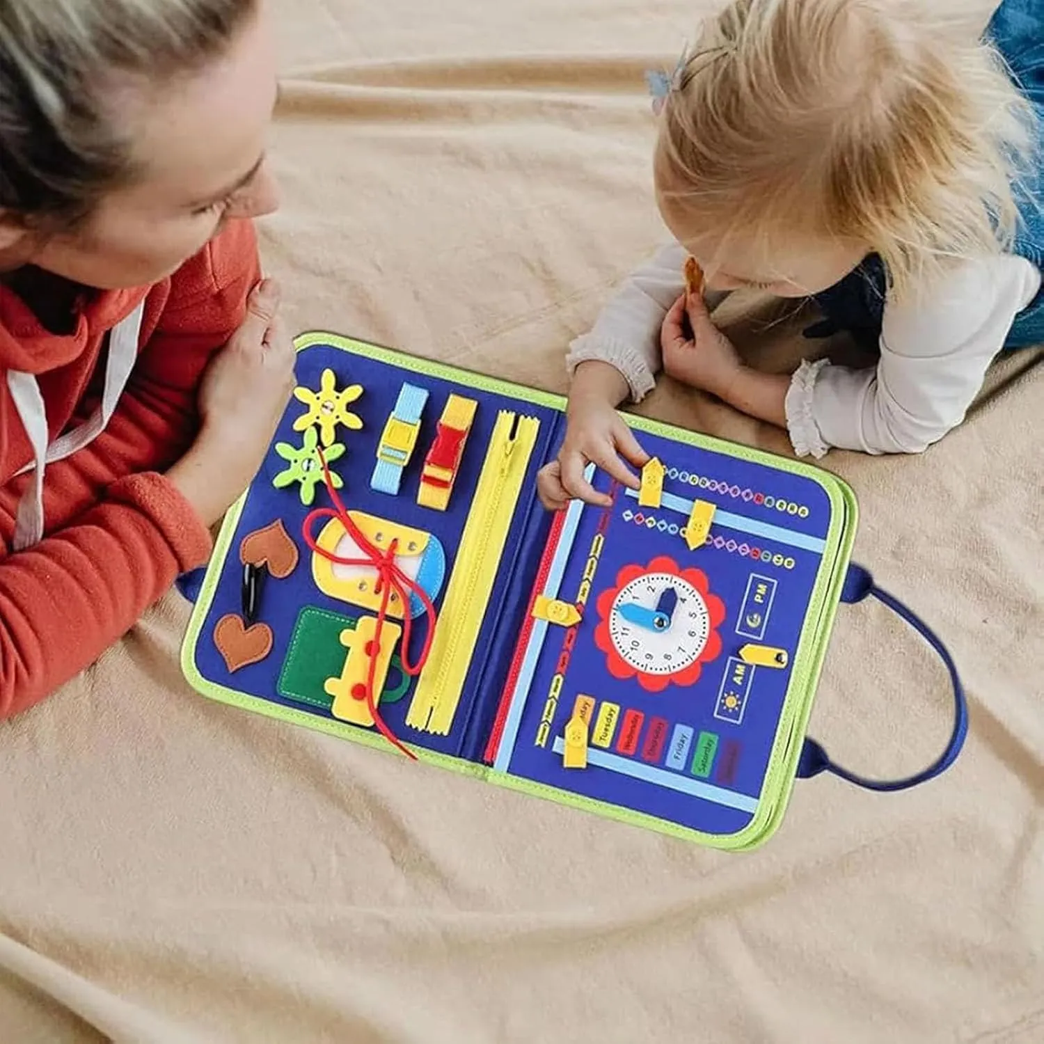 Tibatoes Toddler Montessori Play Board, Tibatoes Montessori Busy Board, Busy Boards Montessori Book for Long Car Rides and Summer Trips Boys Girls (Blue-C)