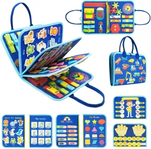 Tibatoes Toddler Montessori Play Board, Tibatoes Montessori Busy Board, Busy Boards Montessori Book for Long Car Rides and Summer Trips Boys Girls (Blue-C)