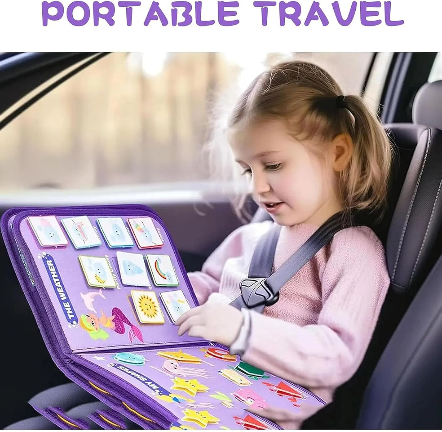 Tibatoes Toddler Montessori Play Board, Tibatoes Montessori Busy Board, Busy Boards Montessori Book for Long Car Rides and Summer Trips Boys Girls (Blue-C)