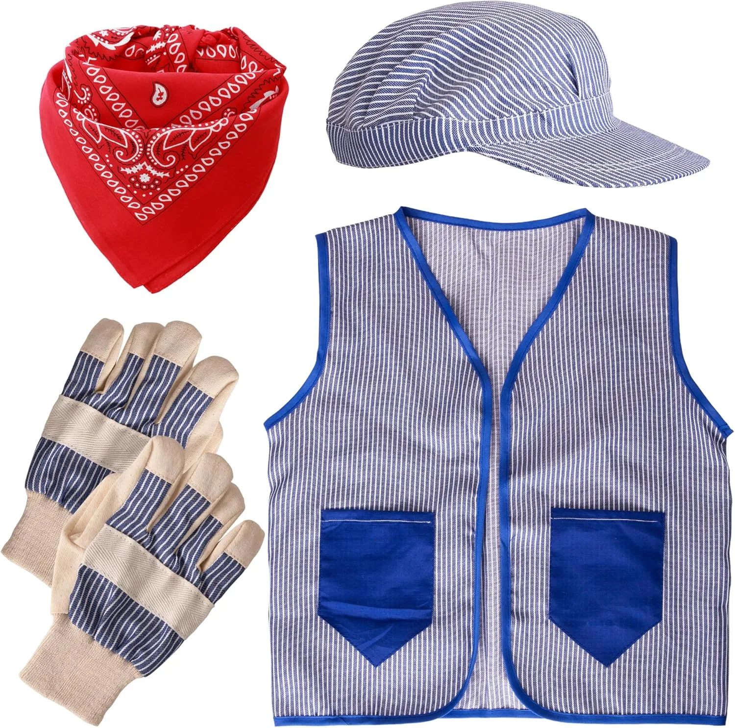 Tigerdoe Kids Train Engineer Costume Set - 3 PC Set -Train Conductor Hat, Vest, Red Bandana and Gloves -Childs Conductor Dress Up Kit