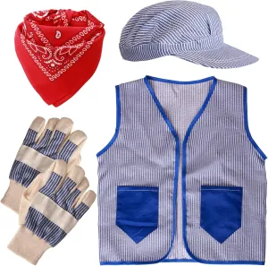Tigerdoe Kids Train Engineer Costume Set - 3 PC Set -Train Conductor Hat, Vest, Red Bandana and Gloves -Childs Conductor Dress Up Kit