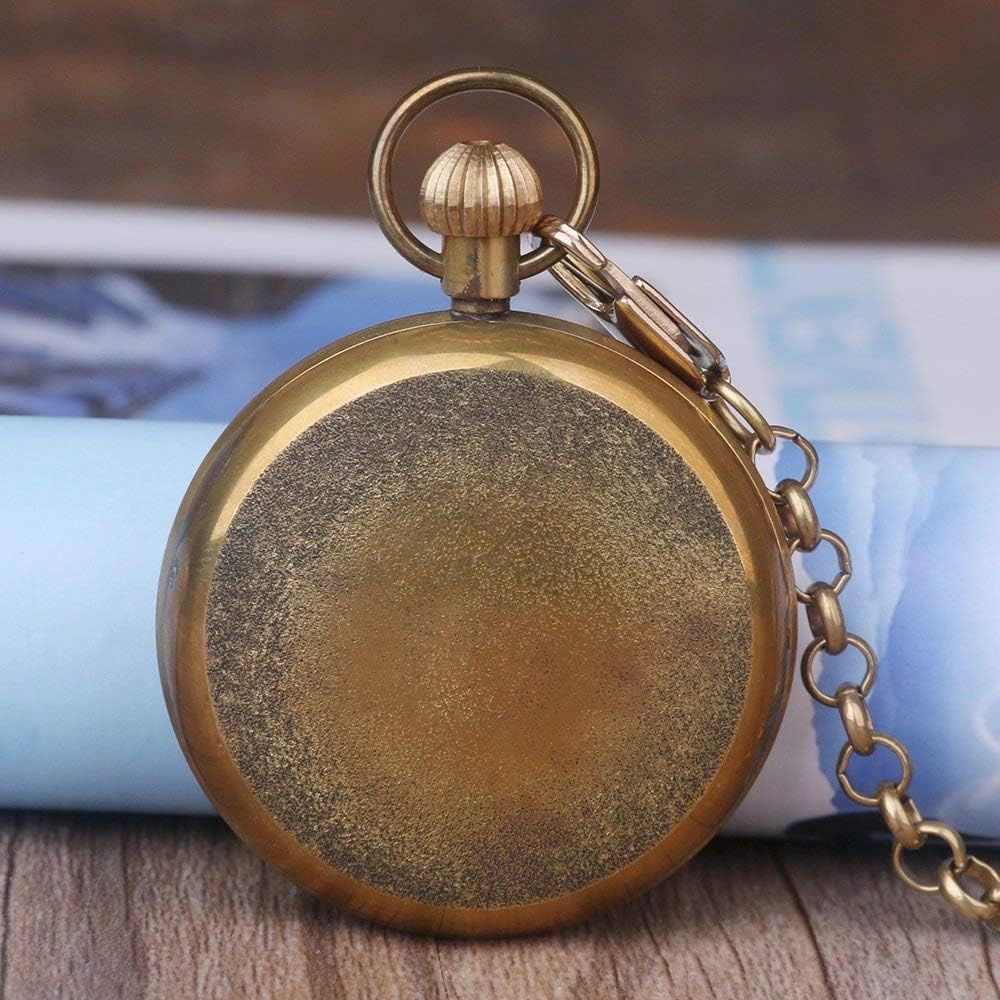Tiong Vintage Copper Stainless Steel London Design Mechanical Hand-Wind Pocket Watch Mens Watches