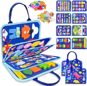 Toddler Busy Board Montessori Toys for 1 2 3 4 Year Old Boy Birthday Gifts, Busy Book Sensory Learning Toys for Toddlers 1-3, Educational Activities Airplane Car Travel Toy for Ages 2-4 Boys