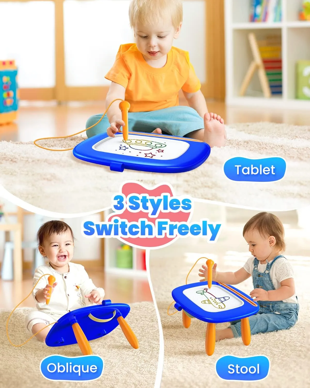 Toddlers Toys Ages 1-3, Magnetic Drawing Board, Toddler Boy Toys for 1 2 3 Years Old, Doodle Board Pad Learning and Educational Toys for 18 Months Baby,1-3 Yr Kids Birthday Gifts - Dark Blue