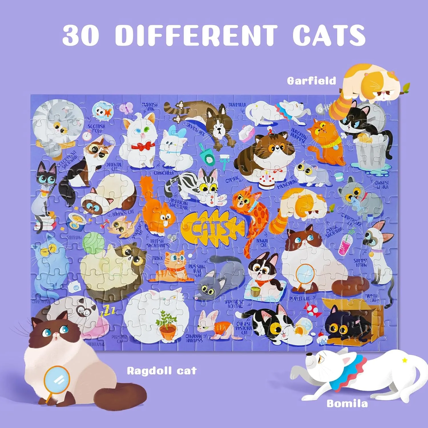 TOI Cat's Family Puzzle for Kids Ages 3-5, 200 Pieces Cats Jigsaw Puzzles for Toddlers with Cat-Shaped Gift Box, Preschool Learning Game for Boys & Girls