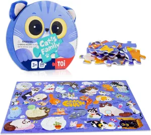 TOI Cat's Family Puzzle for Kids Ages 3-5, 200 Pieces Cats Jigsaw Puzzles for Toddlers with Cat-Shaped Gift Box, Preschool Learning Game for Boys & Girls
