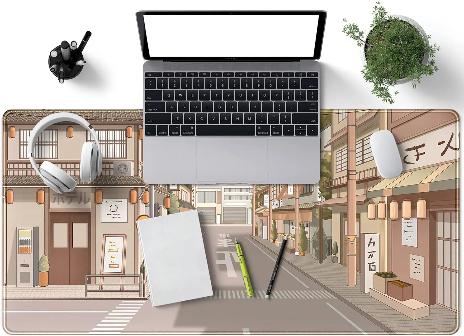 Tokyo Street Desk Mat Anime Japanese Mouse Pad XL Kawaii Large Gaming Mousepad XXL Beige Cute Desktop Mat Laptop Keyboard Mouse Mat Desk Pad Big 31.5''x15.7'' with Stitched Edges Non-Slip Rubber Base