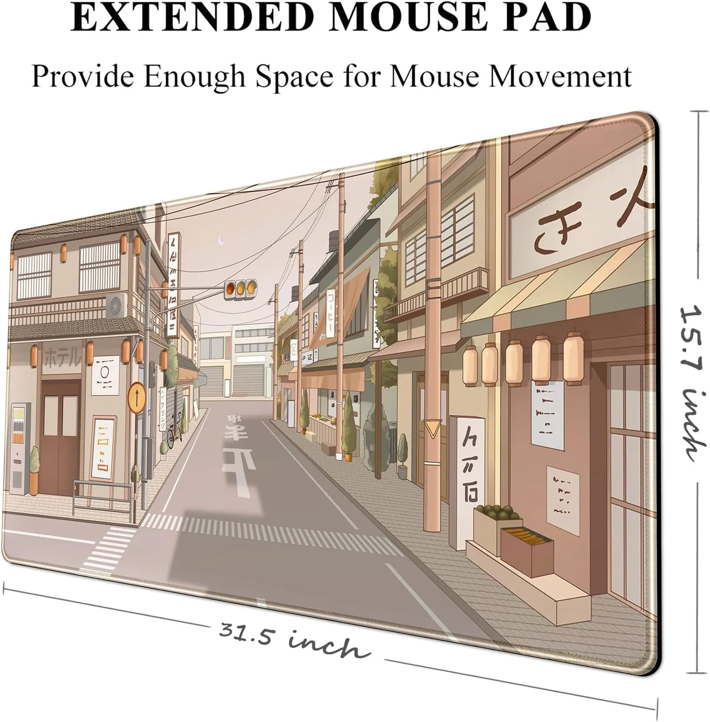 Tokyo Street Desk Mat Anime Japanese Mouse Pad XL Kawaii Large Gaming Mousepad XXL Beige Cute Desktop Mat Laptop Keyboard Mouse Mat Desk Pad Big 31.5''x15.7'' with Stitched Edges Non-Slip Rubber Base