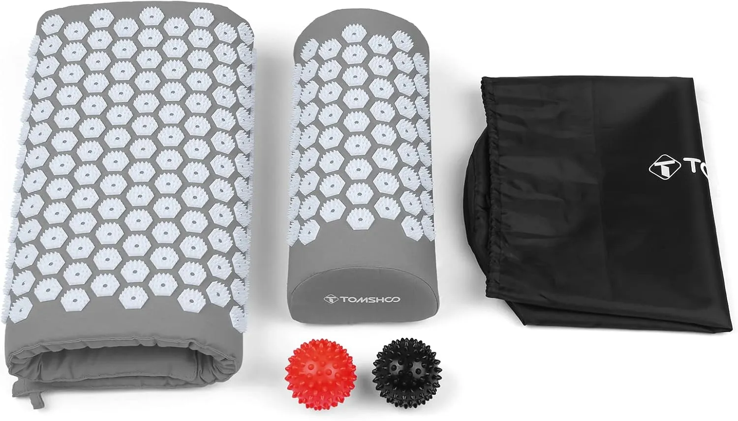 TOMSHOO Acupressure Set, Acupressure Mat and Pillow with 2pcs Massage Balls- Pain Relief Therapy Muscle Back Neck with Travel Bag for Men and Women