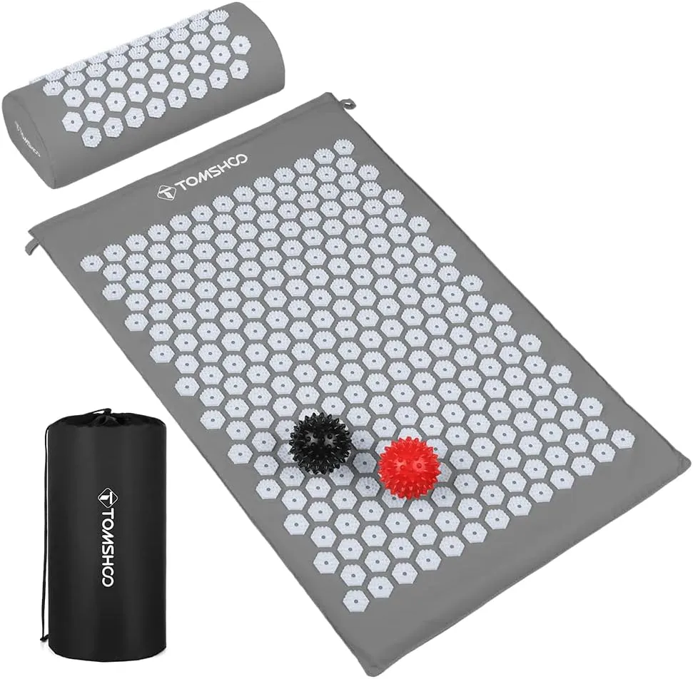 TOMSHOO Acupressure Set, Acupressure Mat and Pillow with 2pcs Massage Balls- Pain Relief Therapy Muscle Back Neck with Travel Bag for Men and Women