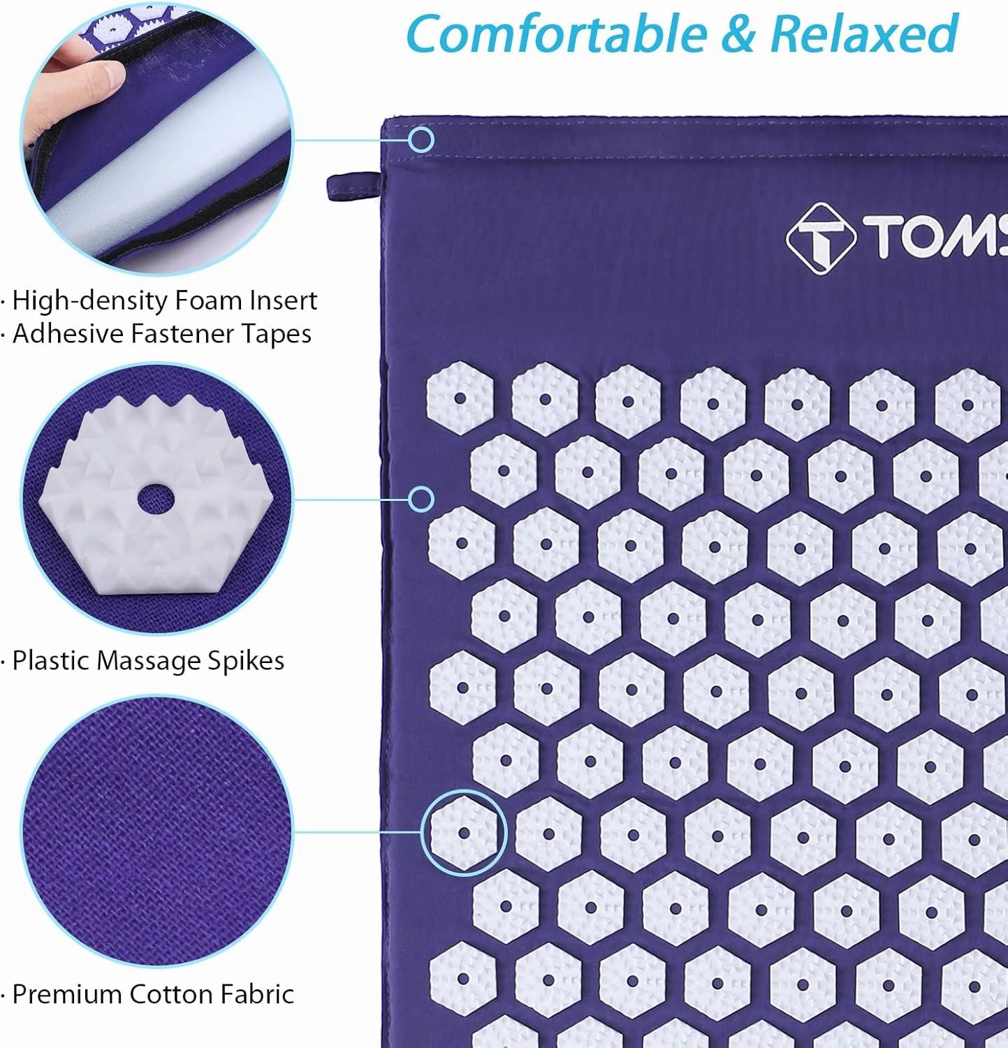 TOMSHOO Acupressure Set, Acupressure Mat and Pillow with 2pcs Massage Balls- Pain Relief Therapy Muscle Back Neck with Travel Bag for Men and Women
