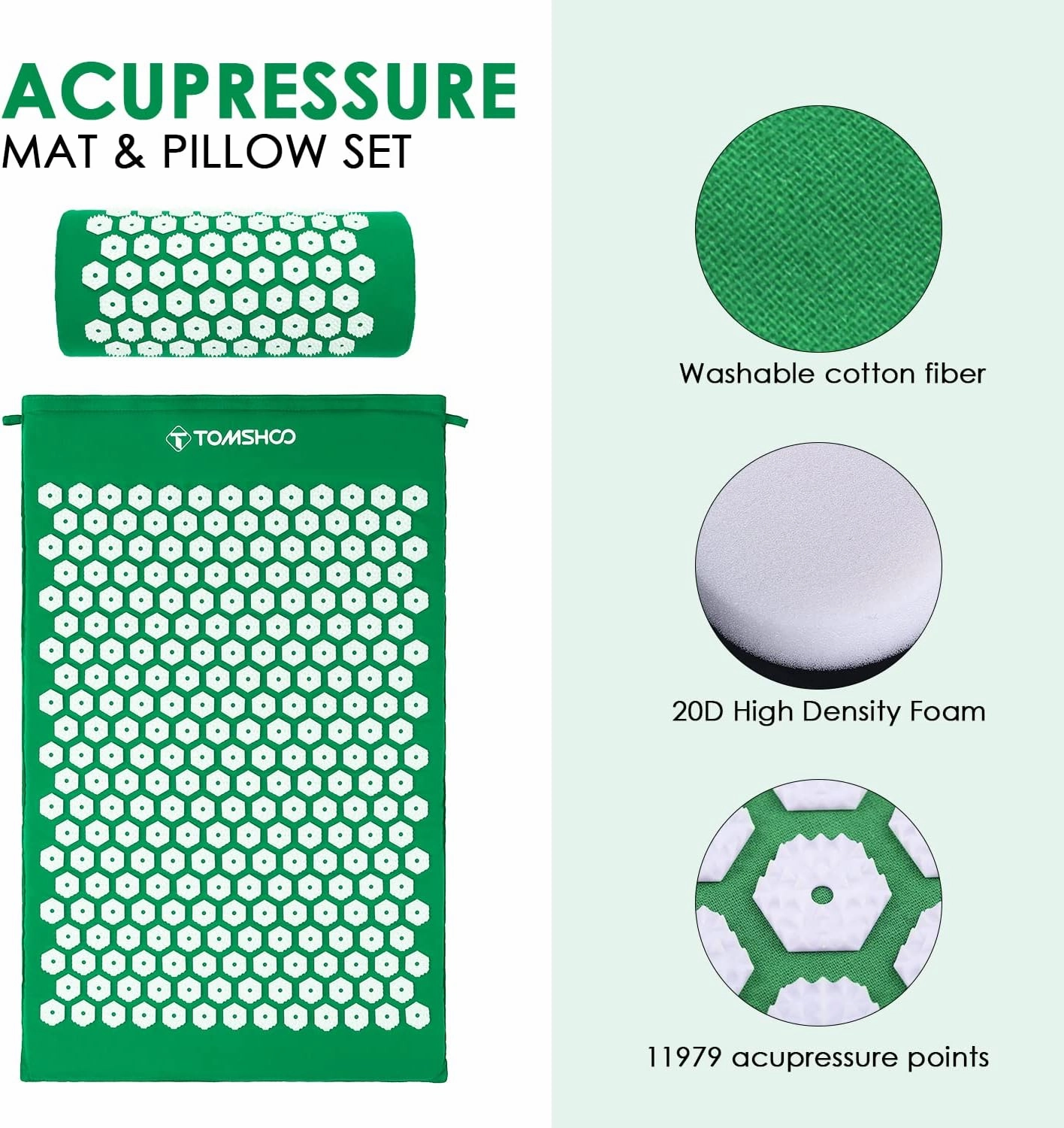 TOMSHOO Acupressure Set, Acupressure Mat and Pillow with 2pcs Massage Balls- Pain Relief Therapy Muscle Back Neck with Travel Bag for Men and Women
