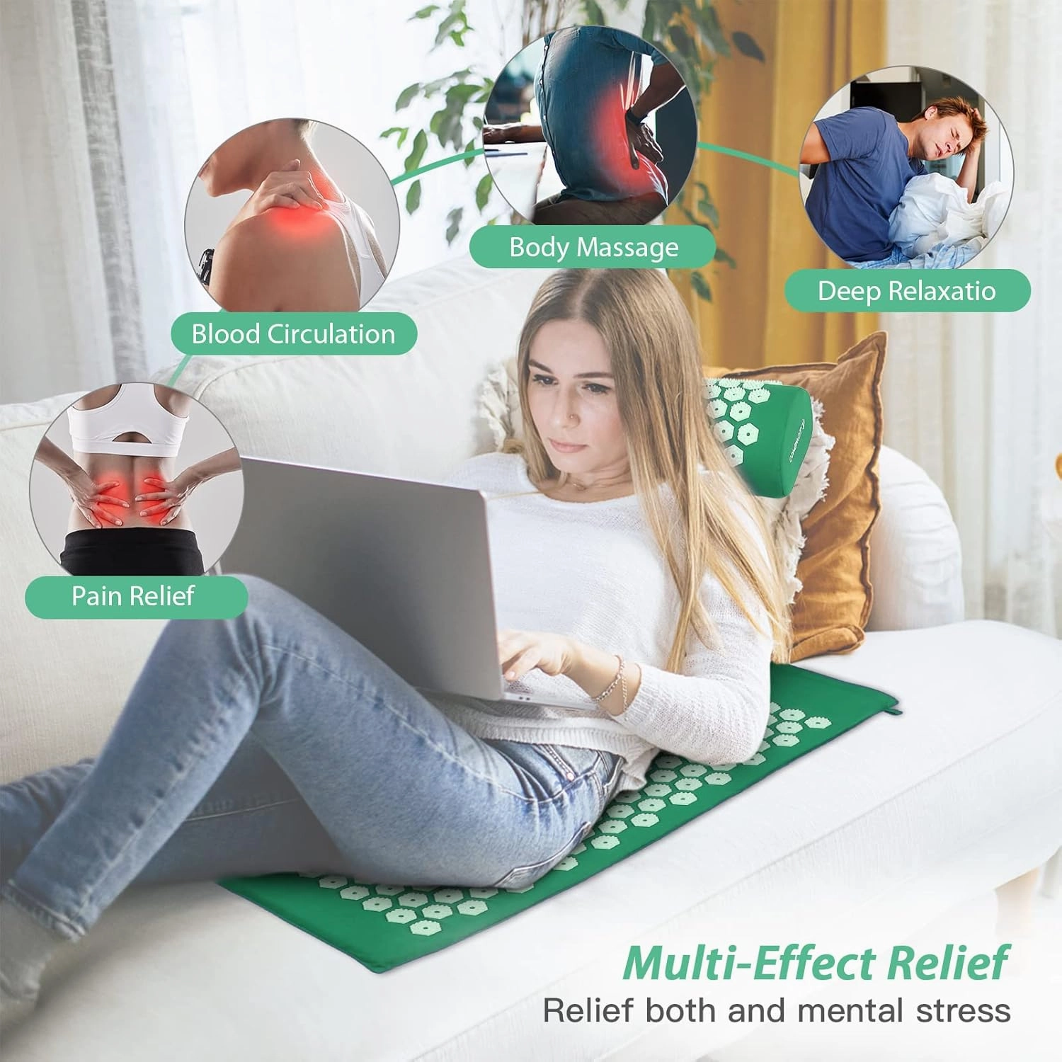 TOMSHOO Acupressure Set, Acupressure Mat and Pillow with 2pcs Massage Balls- Pain Relief Therapy Muscle Back Neck with Travel Bag for Men and Women