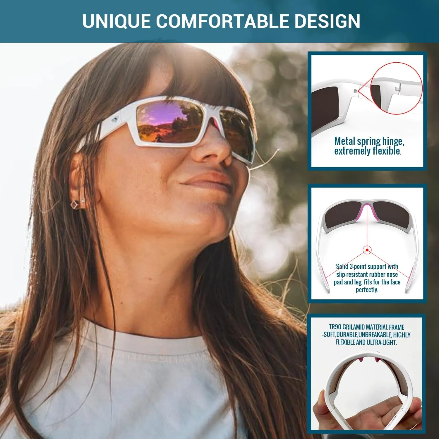 TOREGE Sports Polarized Sunglasses for Men Women Flexible Frame Cycling Running Driving Fishing Mountaineering TR24